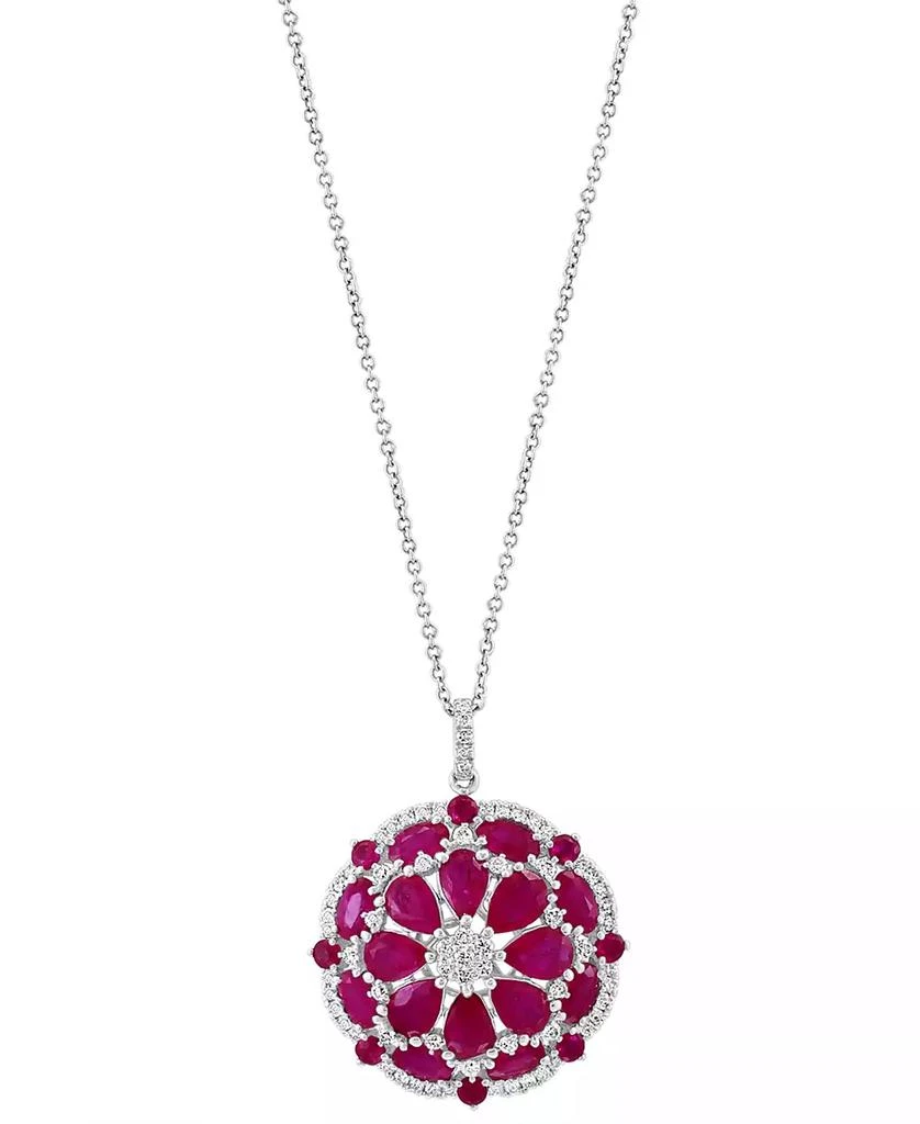 Effy EFFY® Ruby (6-7/8 ct. t.w.) 
Diamond (5/8 ct. t.w.) Flower Cluster 18" Pendant Necklace in 14k White Gold 2