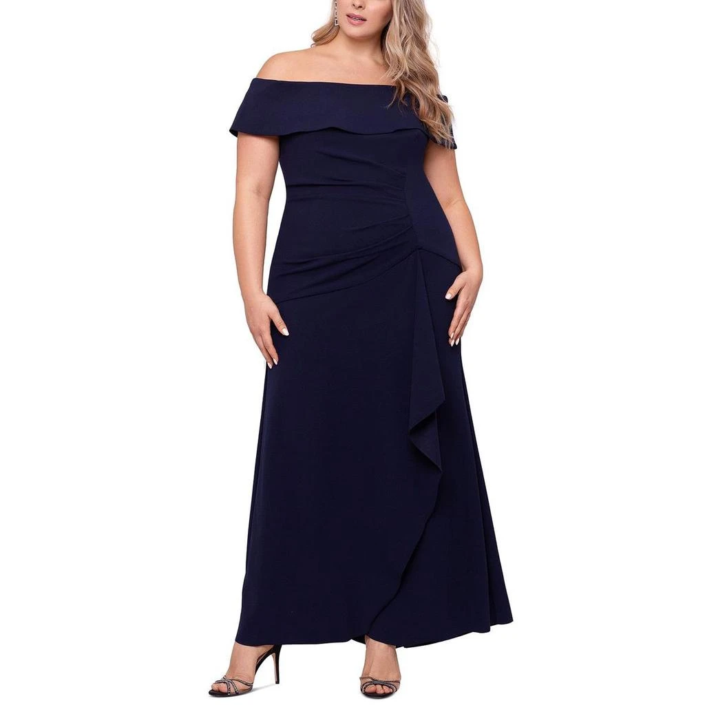 XSCAPE Plus Womens Off-The-Shoulder Ruffled Evening Dress 3