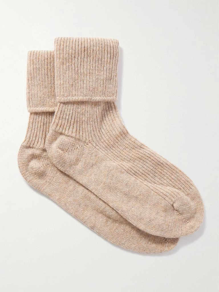 Johnstons of Elgin Ribbed Cashmere Socks - Beige