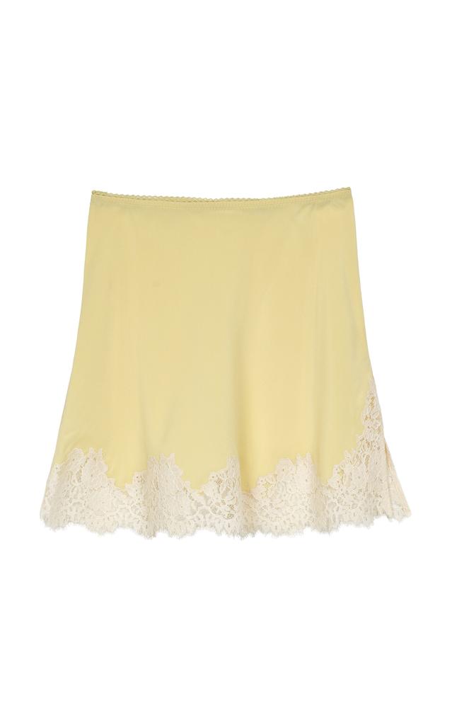 DÔEN DÔEN - Guilietta Lace-Trimmed Silk-Satin Mini Skirt - Yellow - XL - Moda Operandi