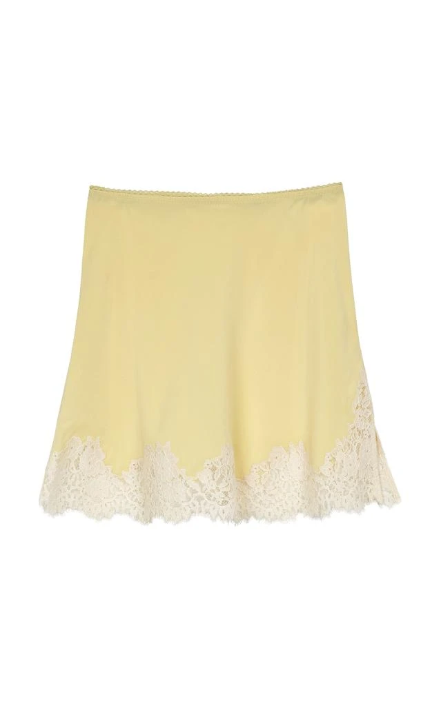 DÔEN DÔEN - Guilietta Lace-Trimmed Silk-Satin Mini Skirt - Yellow - XL - Moda Operandi 1