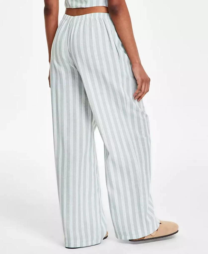 Hippie Rose Juniors' Striped Wide-Leg Drawstring Linen-Blend Pants 4