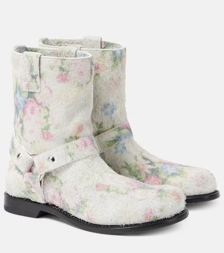 Loewe Campo floral brushed suede biker boots 1