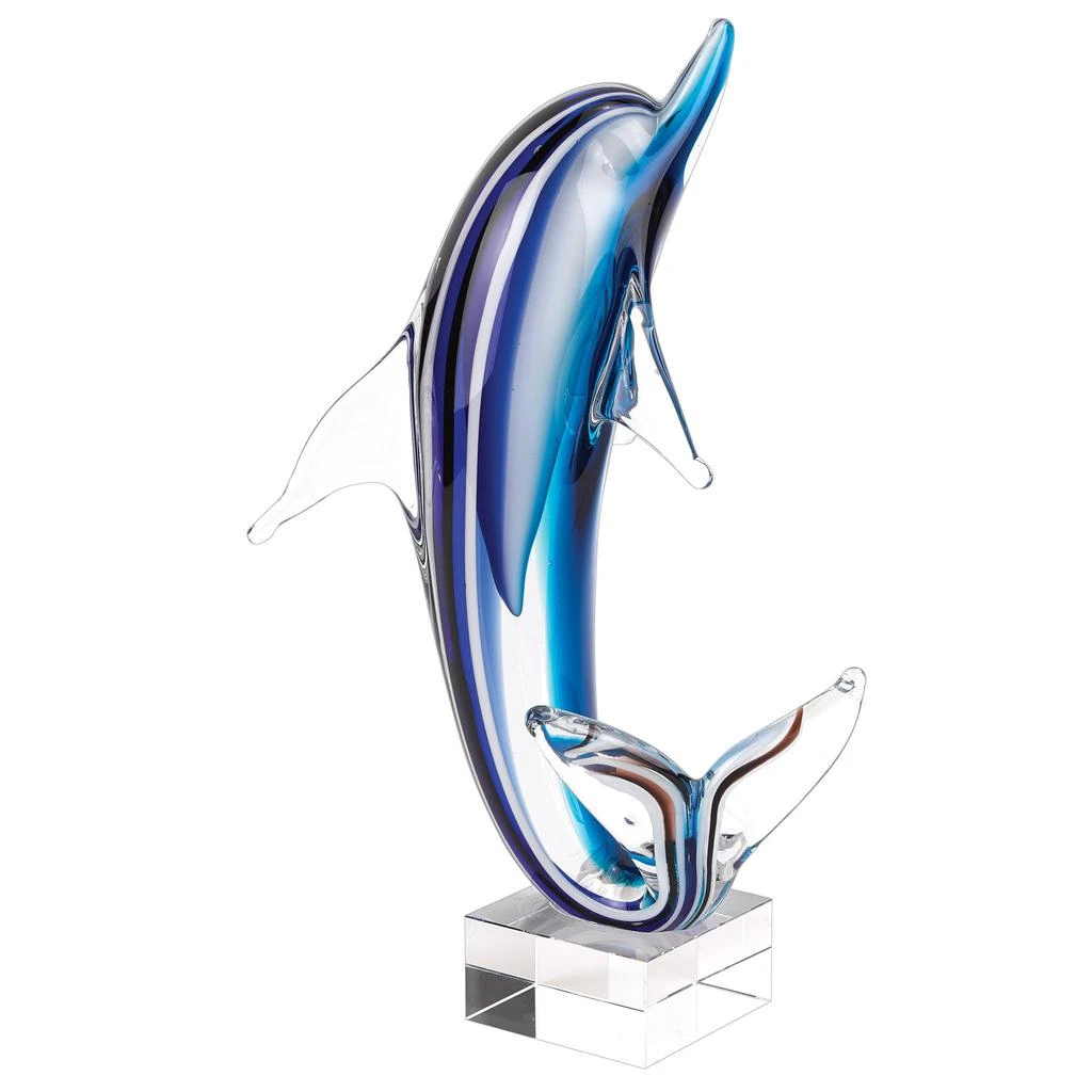 Homezia 14" Blue Murano Glass Dolphin Figurine Tabletop Sculpture 1