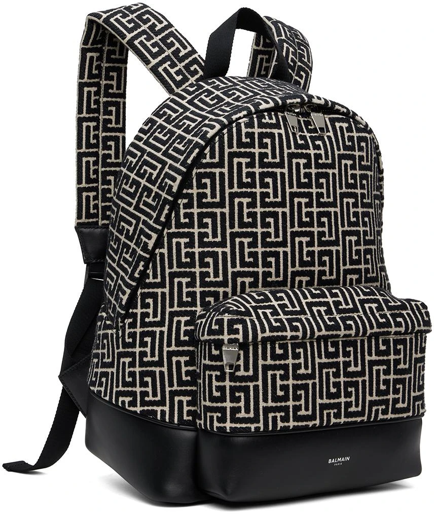 Balmain Black & Beige Jacquard Monogram Backpack 2