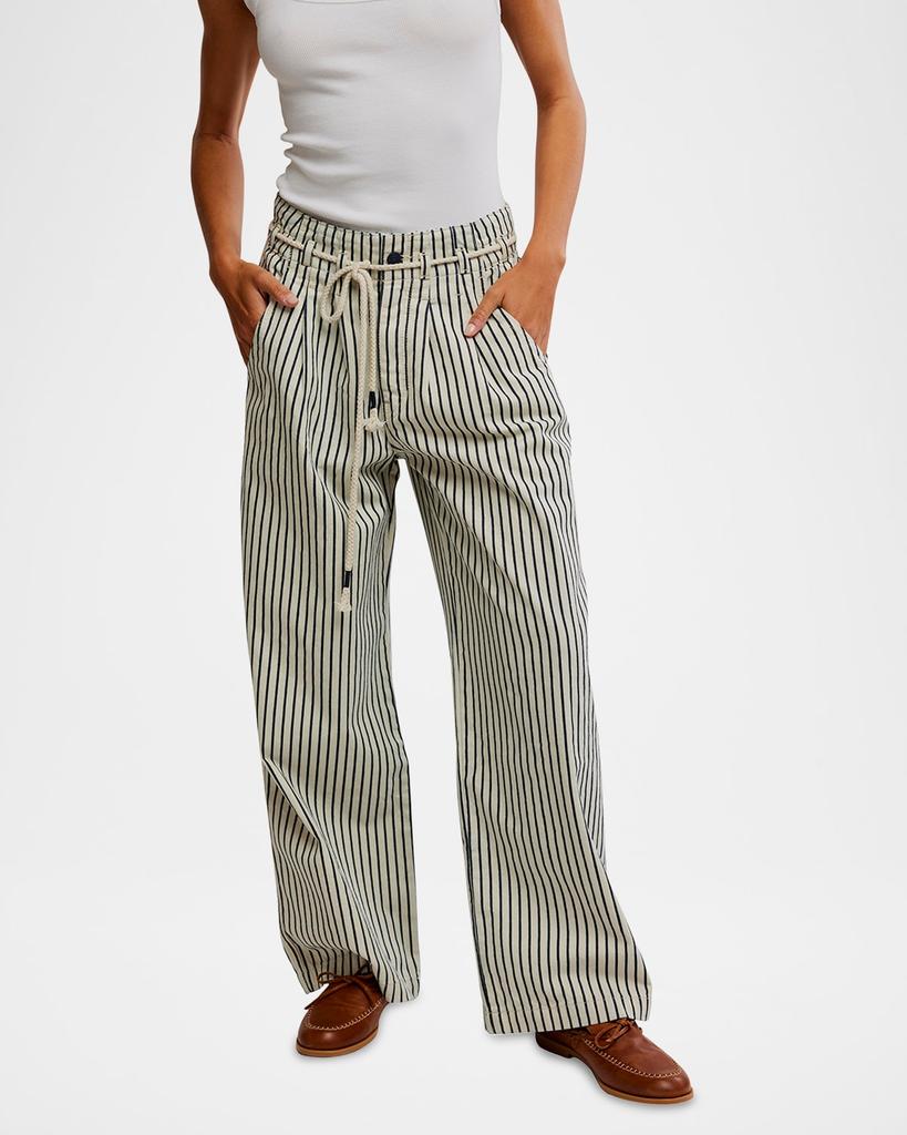 Free People Dakota Striped Cinched Pull-On Jeans