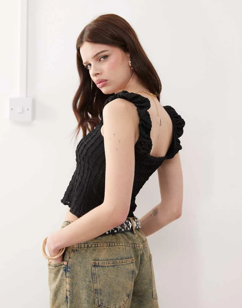 Reclaimed Vintage Reclaimed Vintage textured jersey milkmaid top in black 4