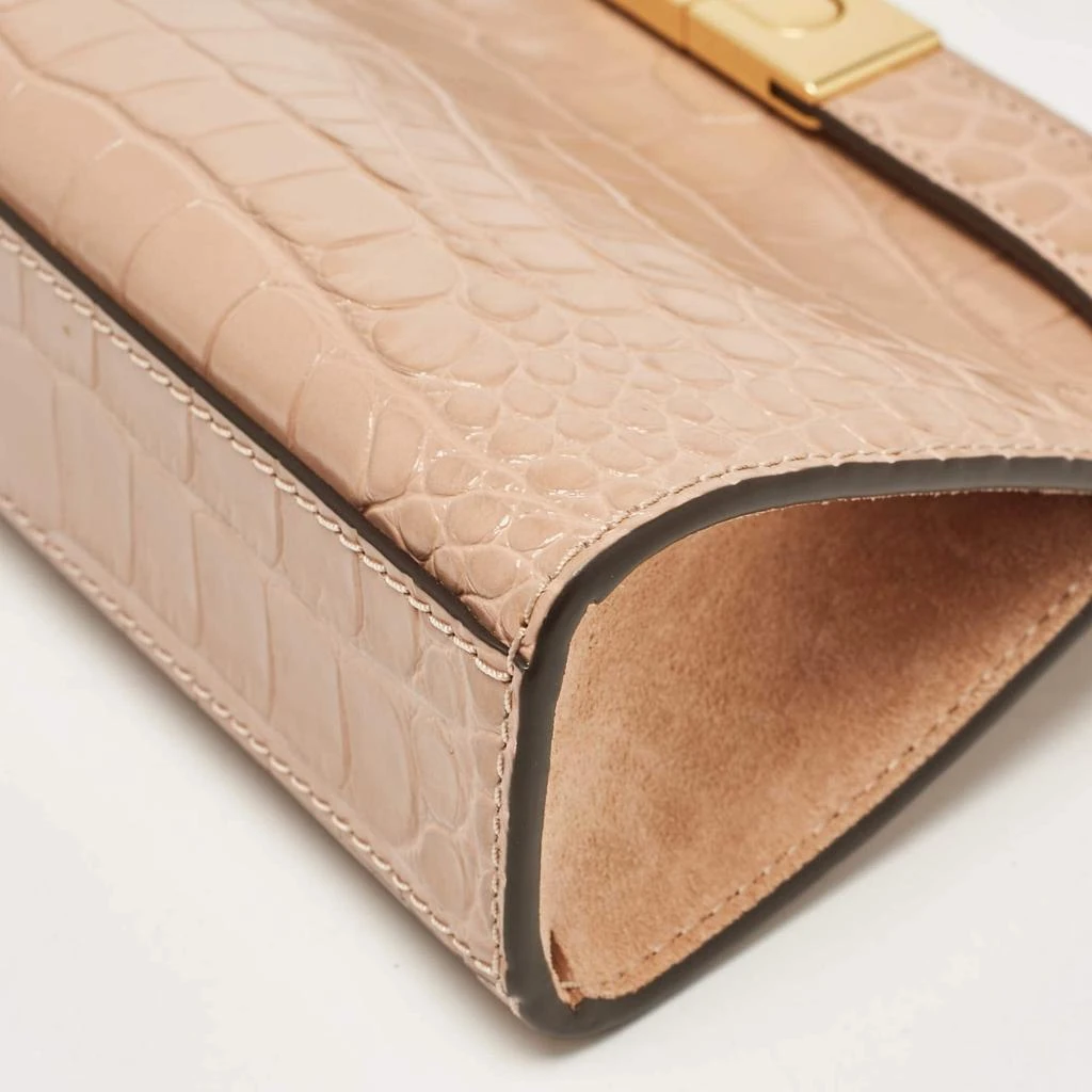 Tory Burch Tory Burch Beige Croc Embossed Leather Petite Lee Radziwill Top Handle Bag 14