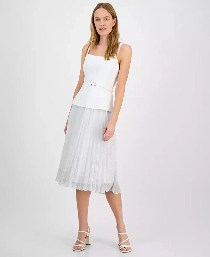 julia jordan Women's Sleeveless Belted Mix-Media Dress 1