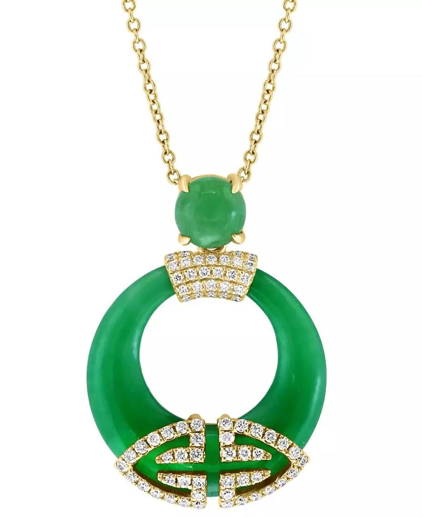 Effy EFFY® Jade & Diamond (1/3 ct. t.w.) Open Circle 18" Pendant Necklace in 14k Gold 2