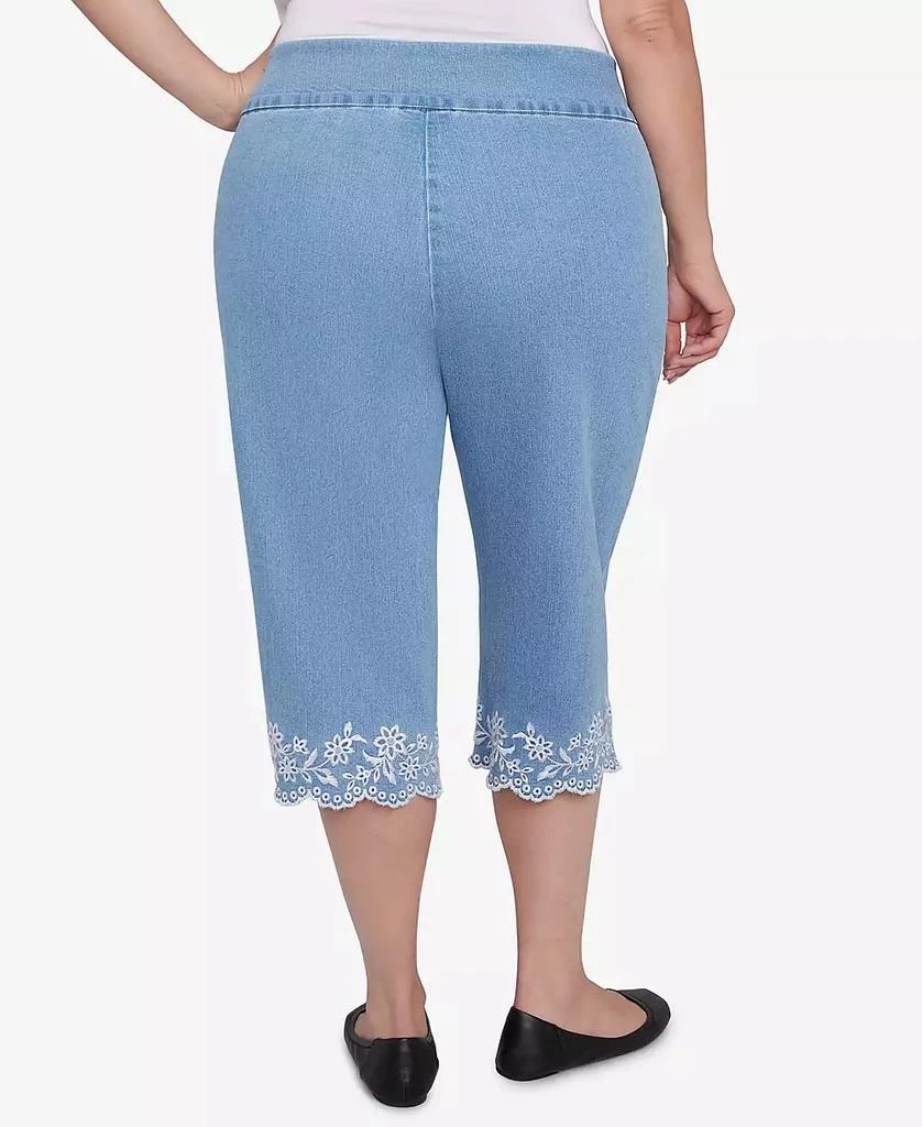 Alfred Dunner Plus Size Flower Power Classic Floral Embroidered Denim Capris Pants 2