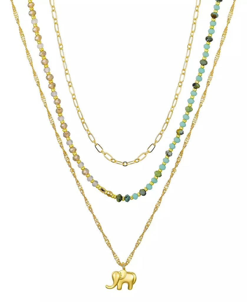 Unwritten White Quartz and Unakite Stone Elephant Paperclip Layered Necklace Sets 1