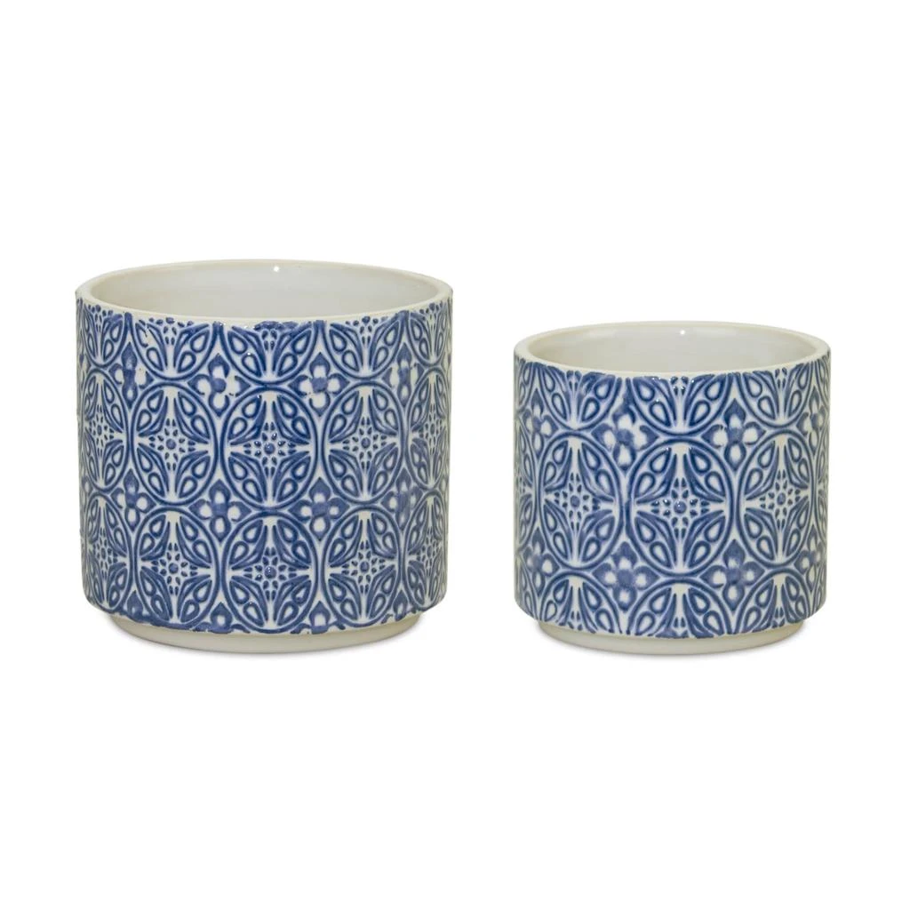 Hivvago Ornamental Blue and White Ceramic Pot (Set of 2)