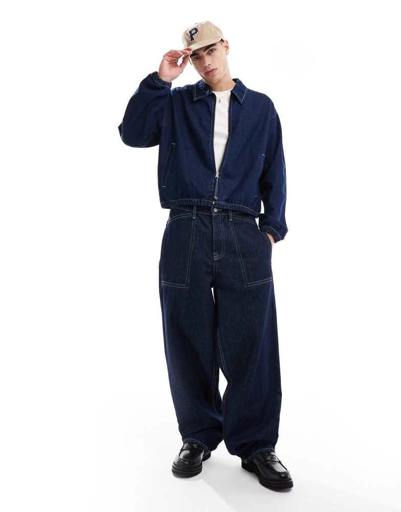 ASOS ASOS DESIGN cropped raw denim harrington jacket with contrast stitch 4