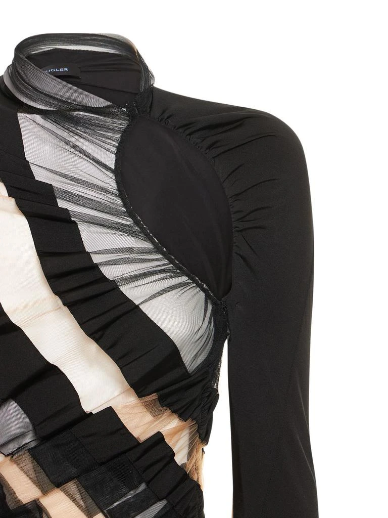 Mugler Ruched Sheer Mesh Cutout Mini Dress 3