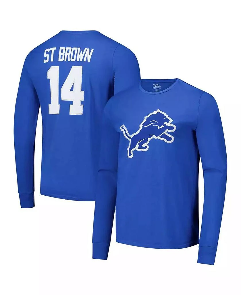Majestic Men's Blue Amon-Ra St. Brown Detroit Lions Name Number Long Sleeve T-Shirt 1