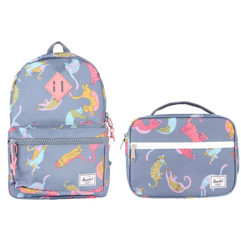 Herschel Supply Lazy cats dusty blue kids backpack and lunch box set 1