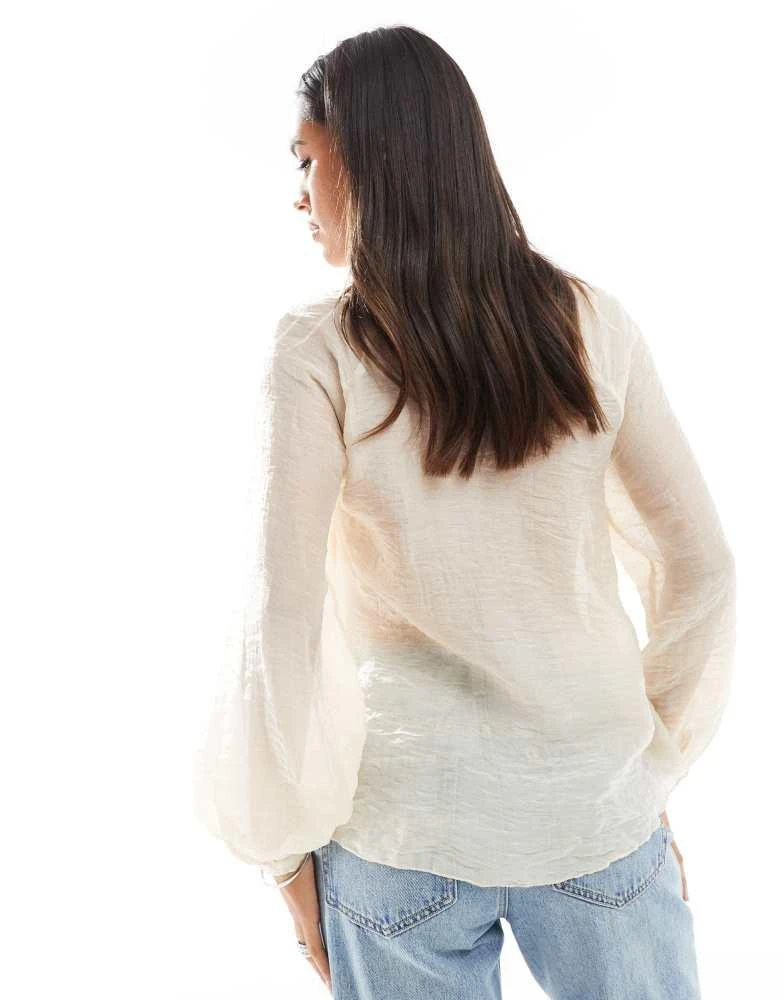 Mango Mango tie front boho blouse in white 4