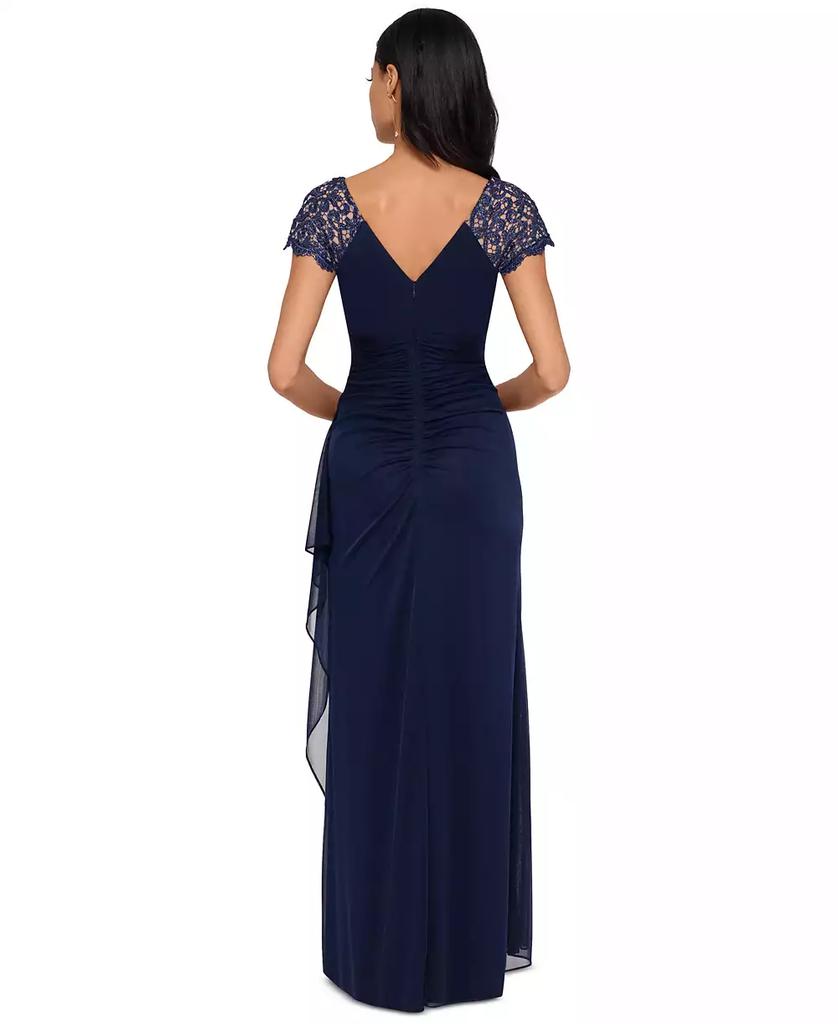 XSCAPE Petite Lace-Shoulder Gown