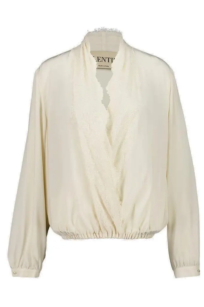 Valentino Lace Neck Long-Sleeved Blouse