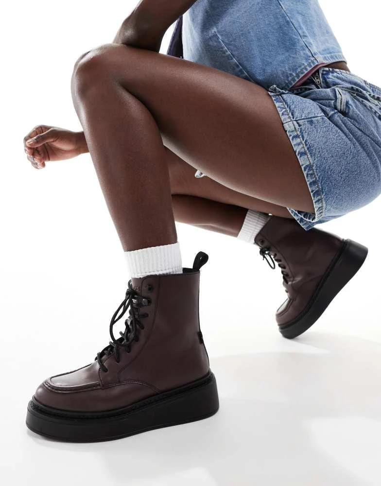 Levi's Levi's Luna lace up leather look boots in burgundy 2