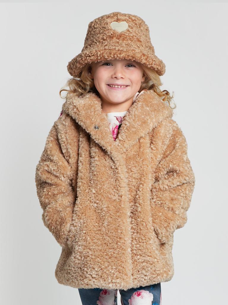 MONNALISA Monnalisa Girls Plush Faux Fur Jacket in Beige