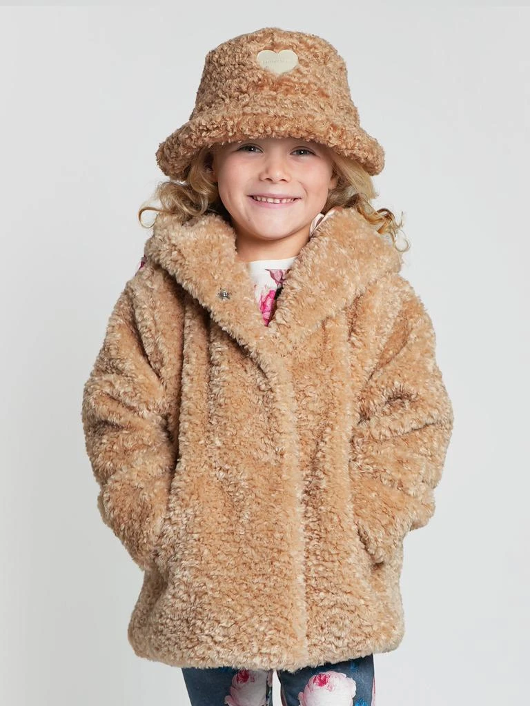MONNALISA Monnalisa Girls Plush Faux Fur Jacket in Beige 1