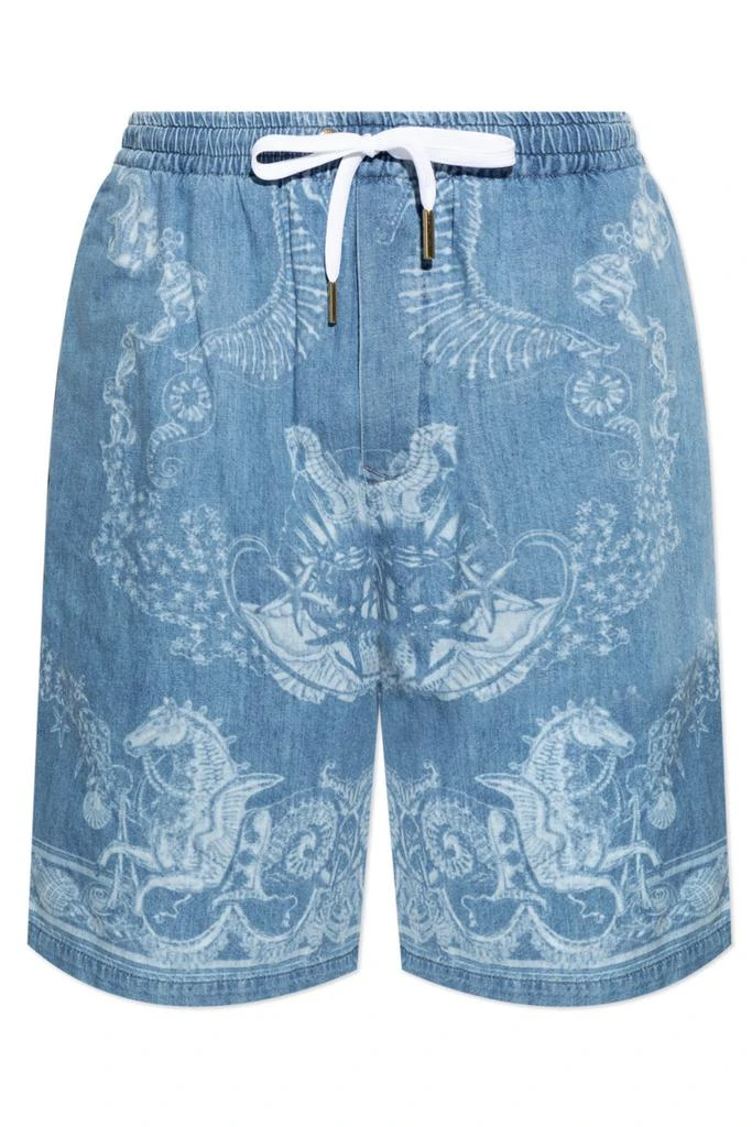 Versace Versace Pattern-Printed Drawstring Denim Shorts 1
