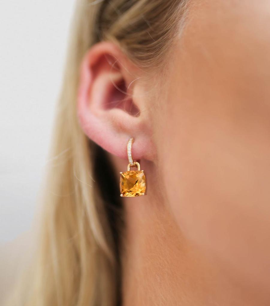 Kiki McDonough Yellow Gold, Diamond and Citrine Cushion Drop Earrings