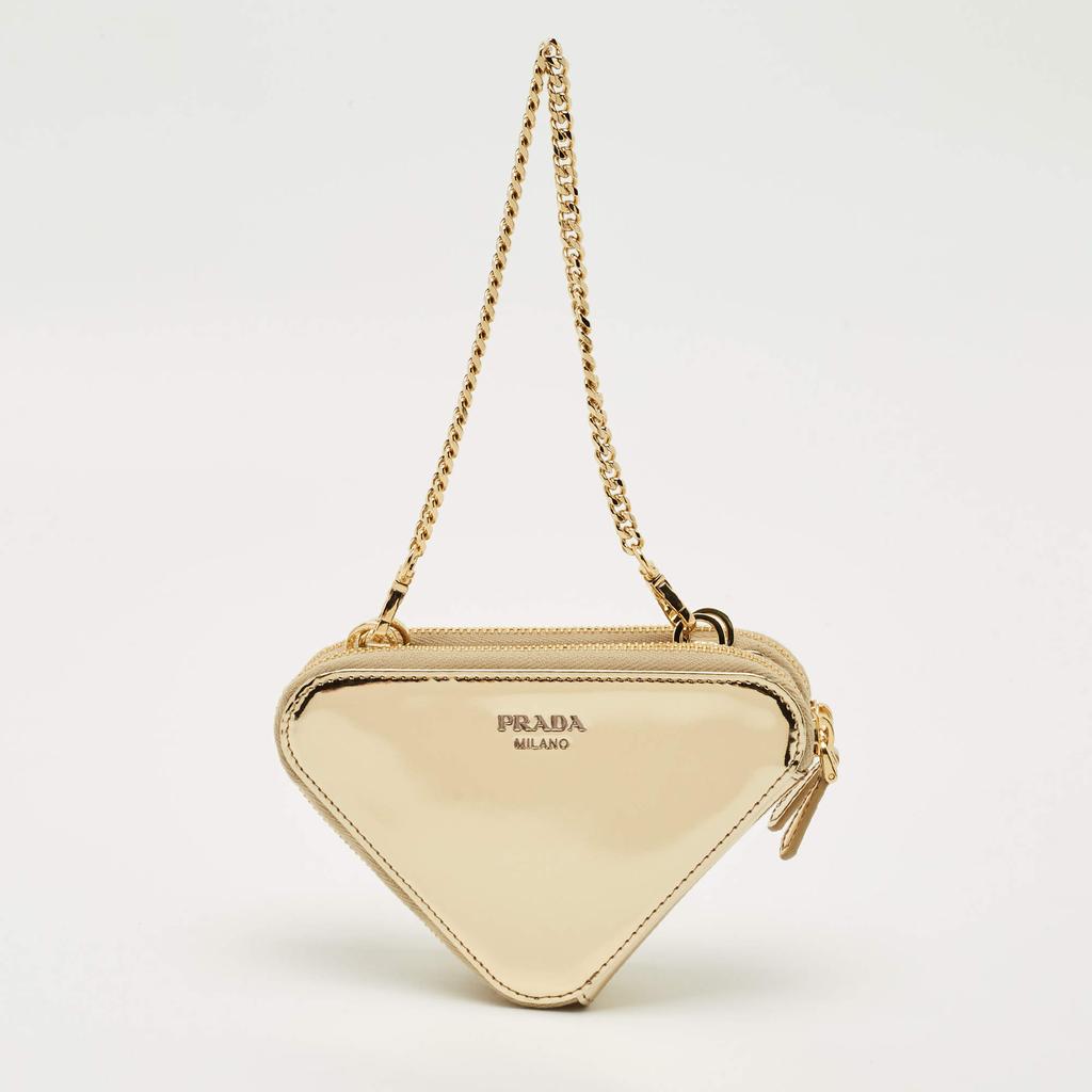 Prada Prada Gold Leather and Satin Crystal Embellished Mini