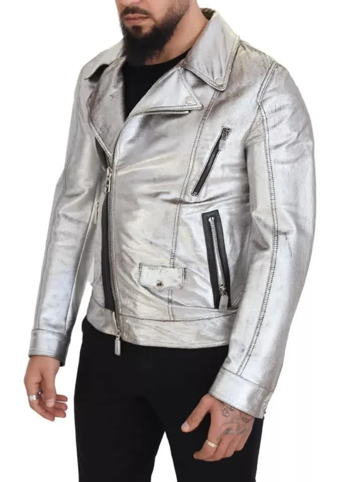Dolce 
Gabbana Leather Biker Coat Lambskin Men
s Jacket (Pre-Owned) 3