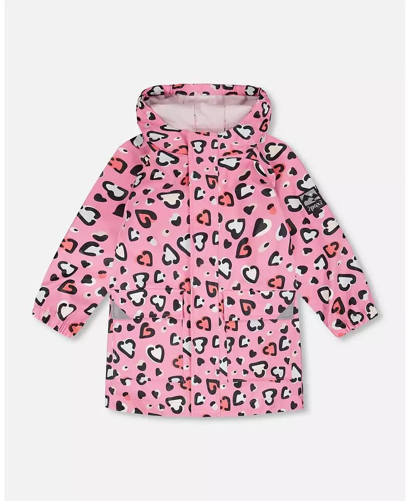 Deux par Deux Toddler Girls Rain Jacket in Polyurethane Pink Heart Print