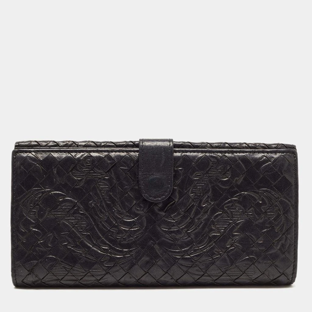 Bottega Veneta Bottega Veneta Black Intrecciato Leather Flap Continental Wallet 1