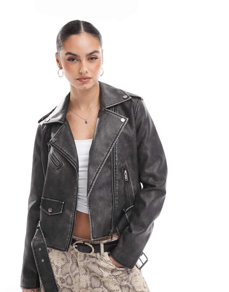 Lovedrobe Lovedrobe Distressed biker jacket in black 1