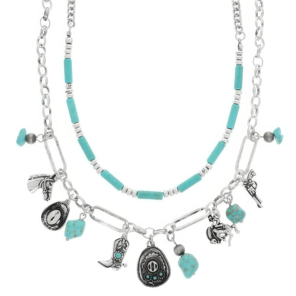TRUEDAMES Western Theme Turquoise Charm Necklace Set 2