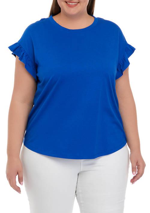 Crown & Ivy™ Ivy Plus Size Short Ruffle Sleeve Solid T Shirt