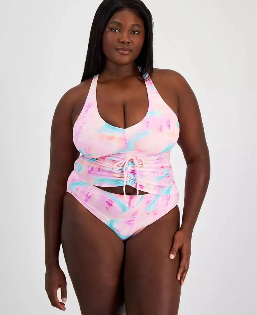 California Waves Salt + Cove Trendy Plus Size Tie-Dye Drawstring Tankini Top, Created for Macy's 5
