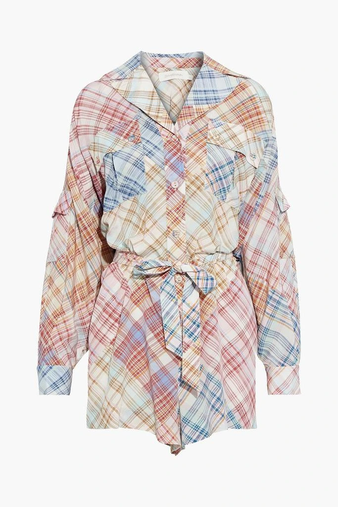 Zimmermann Charm belted checked silk crepe de chine playsuit 1