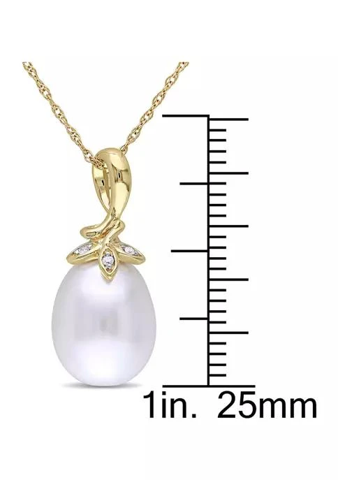 Belk 
Co. 9-10 Millimeter Cultured Freshwater Pearl and Diamond Accent Twist Pendant with Chain in 10k Yellow Gold 2