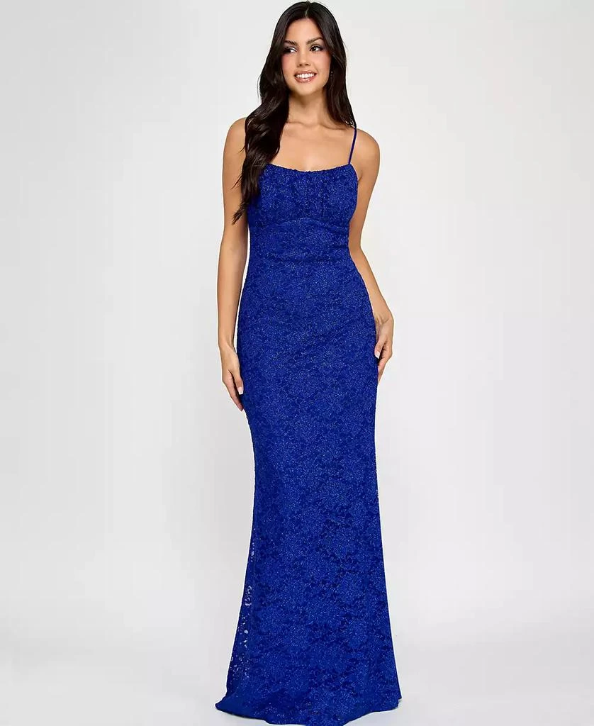 Shop Juniors' Glitter Lace Empire-Waist Gown, Created for Macy's