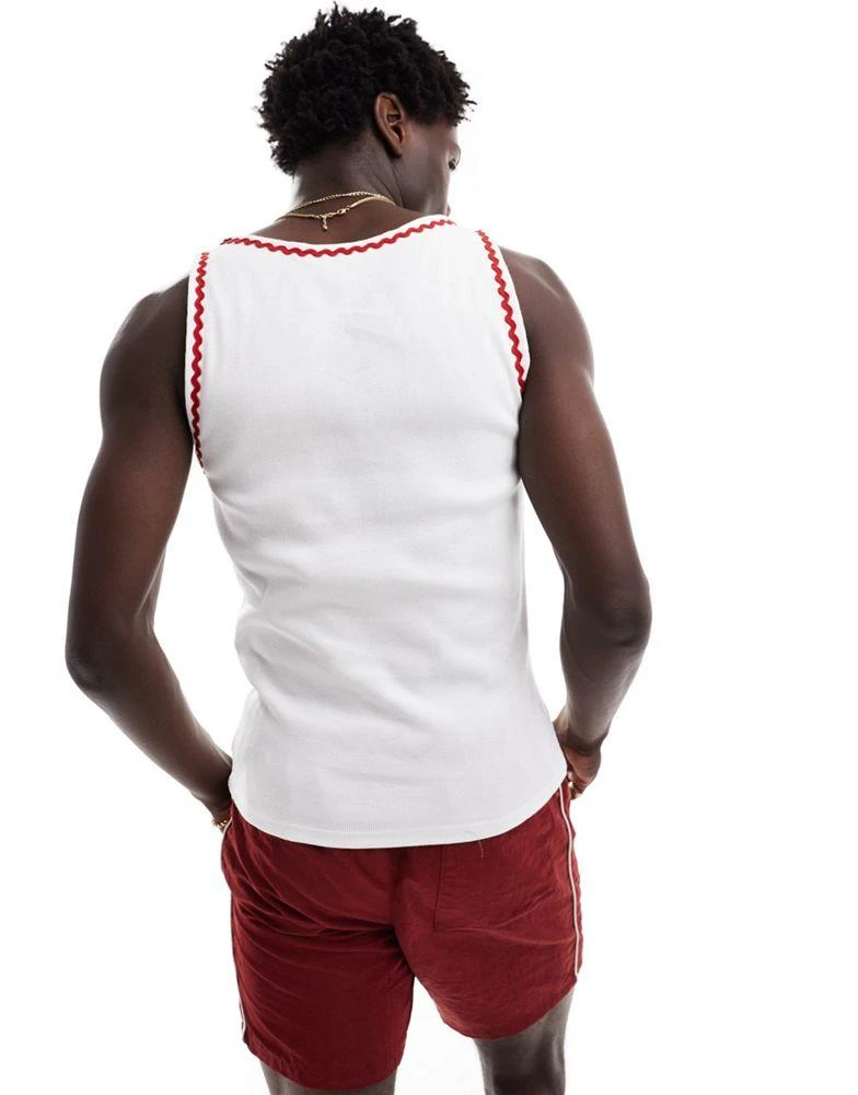 ASOS ASOS DESIGN muscle fit vest in white with red zig-zig tipping 4