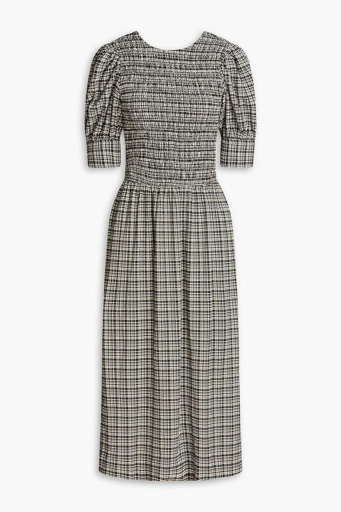 GANNI Shirred checked seersucker midi dress 1