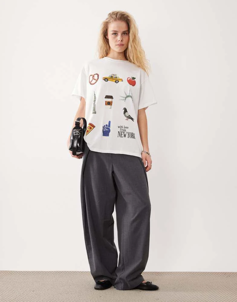 ASOS ASOS DESIGN short sleeve oversized top in white with New York print 2