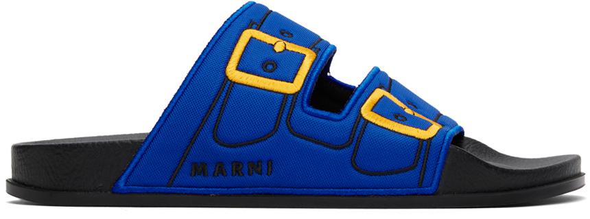 Marni Blue Trompe L'œil Slides