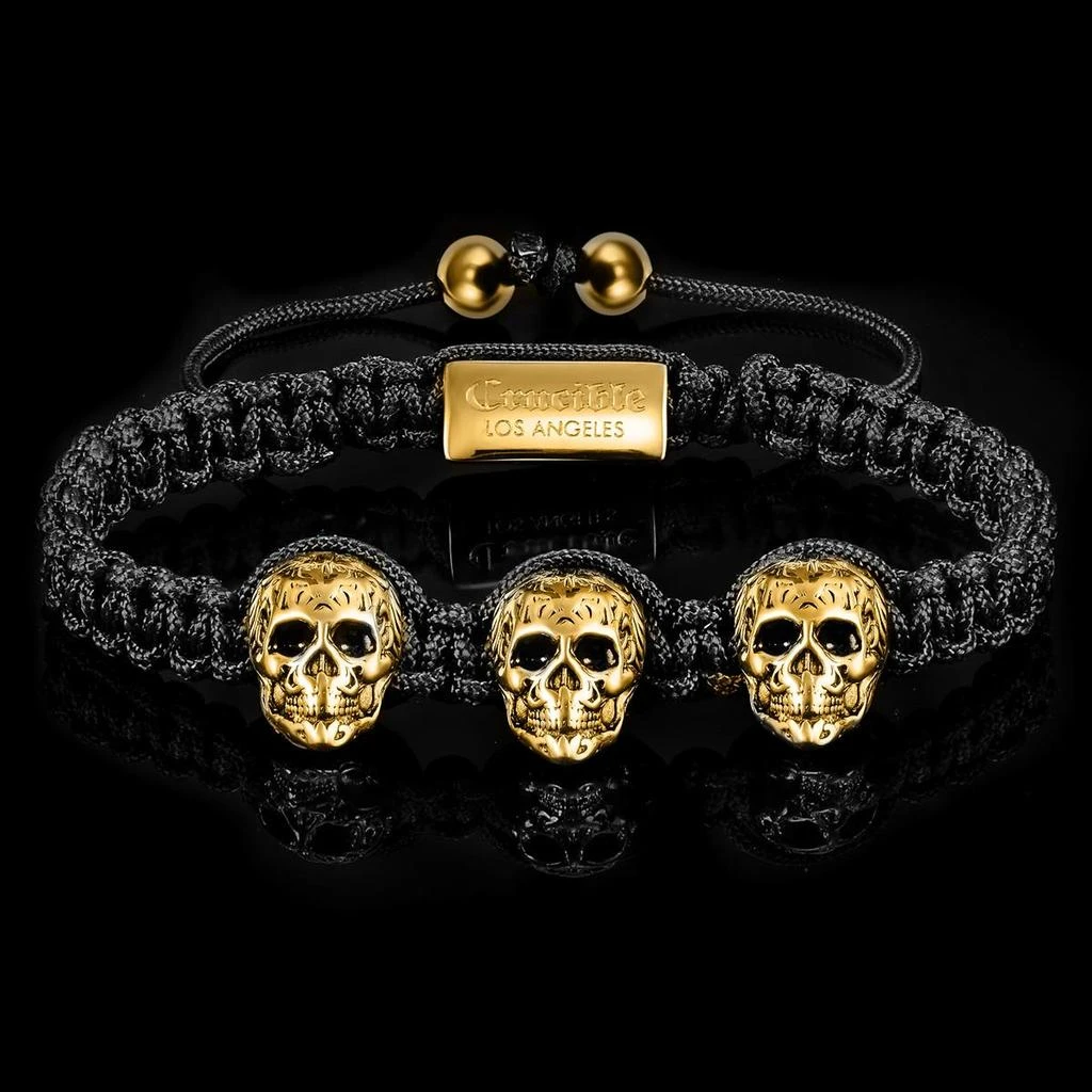Crucible Jewelry Three Gold IP Skulls on Shocker Tie Woven Bracelet 4
