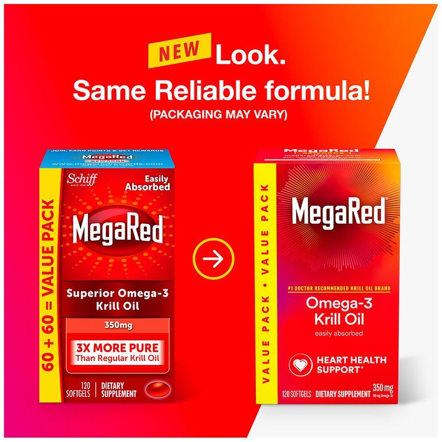 MegaRed 350mg Superior Omega-3s Krill Oil, EPA & DHA, Antioxidant Astaxanthin Softgels