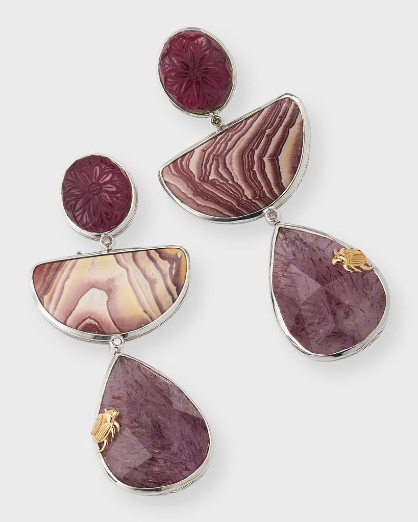 Stephen Dweck Hand-Carved Smoky Quartz, Ruby Jasper and Strawberry Quartz Earrings with Champagne Diamonds 3