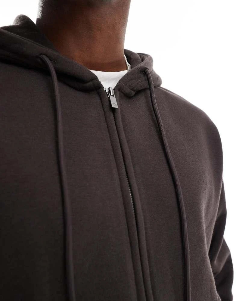 Bershka Bershka washed zip through hoodie tracksuit in chocolate 3