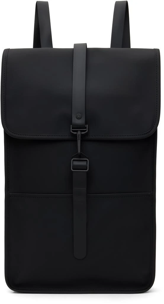 RAINS Black Rubberized Canvas Backpack 1
