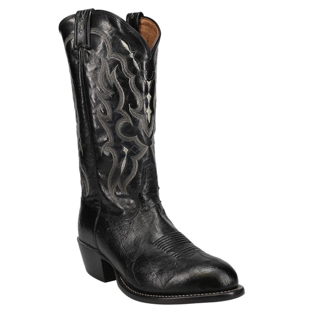 Tony Lama Bonham 13 Inch Smooth Ostrich Embroidered Round Toe Pull On Cowboy Boots